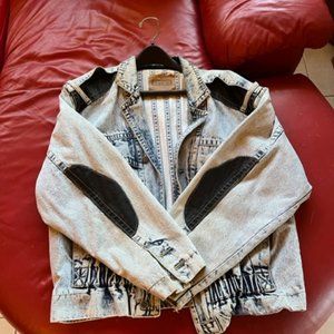 BRUNO LARGE MENS JEANS JACKET WITH LEATHER PATCHES